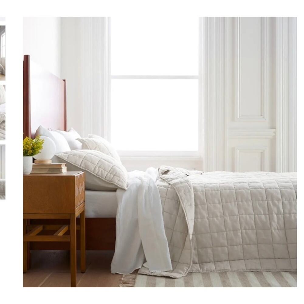 Quince European Linen Box Quilted King Sham Set Sand NWOT #85